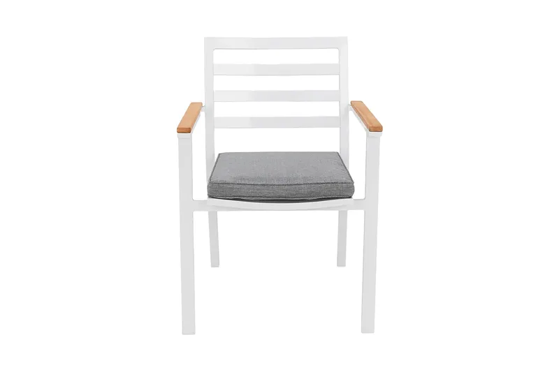 Oliver ulkokäsinojatuoli tyynyllä - Valkoinen/teakki/harmaa - Puutarhakalusteet - Puutarhatuoli - Parveketuoli & taittotuoli ulos