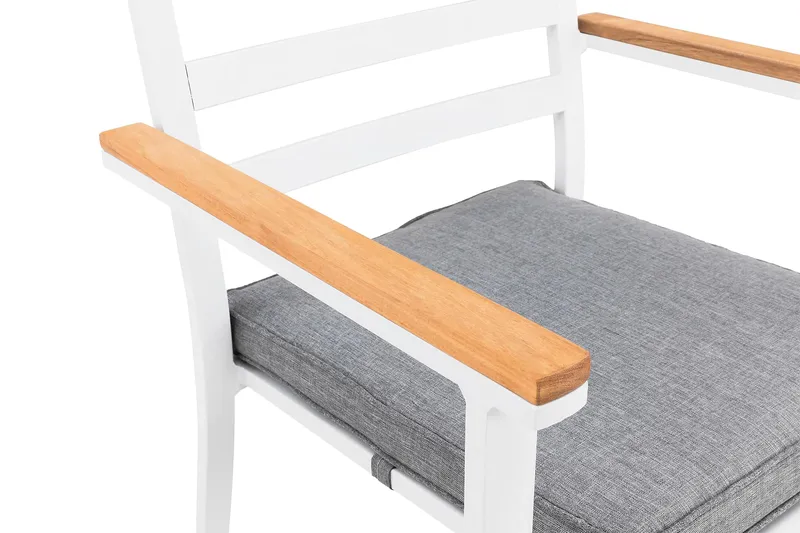 Oliver ulkokäsinojatuoli tyynyllä - Valkoinen/teakki/harmaa - Puutarhakalusteet - Puutarhatuoli - Parveketuoli & taittotuoli ulos