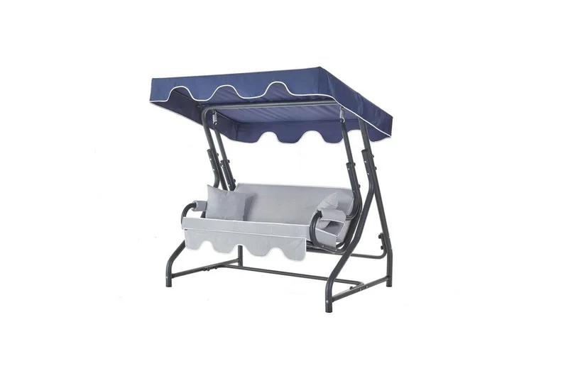 Puutarhan kaksinkertainen keinutuoli Laziuki (170 x 165 x 110 cm) Vaaleanharmaa / Sininen, Vaaleanharmaa / Sininen