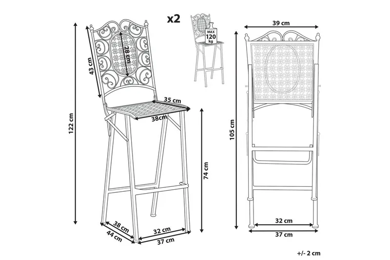 Puutarhatuoli, 2 kpl Bormio - Puutarhakalusteet - Puutarhatuoli - Parveketuoli & taittotuoli ulos