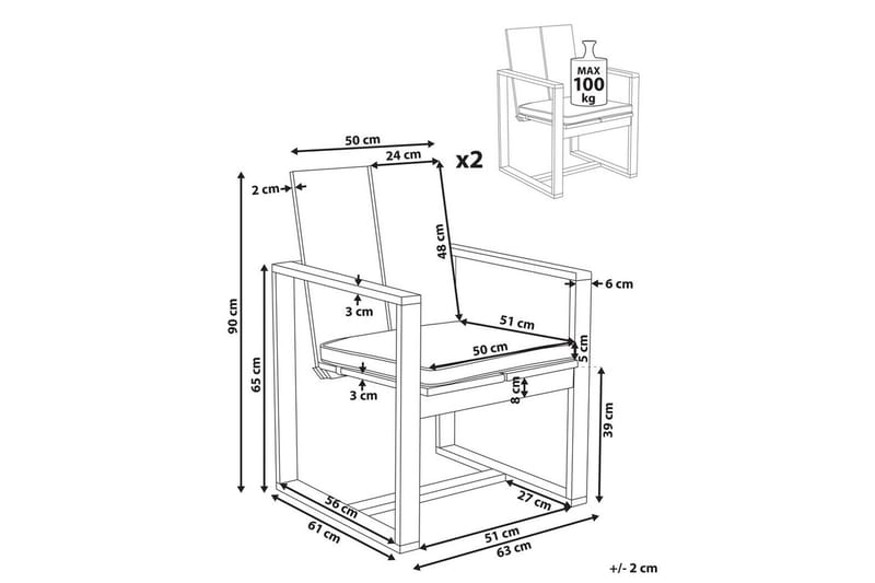 Puutarhatuoli Azzanello 2 kpl sarja - Puutarhakalusteet - Puutarhatuoli - Karmituoli ulos