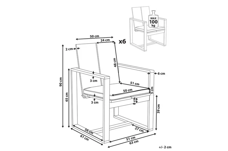 Puutarhatuoli Azzanello 6 kpl sarja - Puutarhakalusteet - Puutarhatuoli - Karmituoli ulos