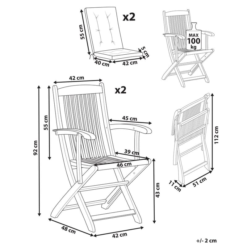 Puutarhatuoli Maui Premium 2-pakkaus - Vaalea puu, punainen - Puutarhakalusteet - Puutarhatuoli - Karmituoli ulos