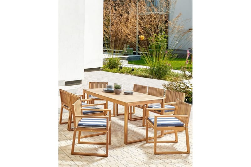 Puutarhatuoli Sassari II - Vaalea puu, sininen, valkoinen - Puutarhakalusteet - Puutarhatuoli - Karmituoli ulos