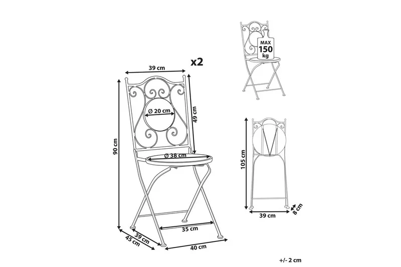 Puutarhatuolien sarja, 2 kpl Cigliano - Puutarhakalusteet - Puutarhatuoli - Karmituoli ulos
