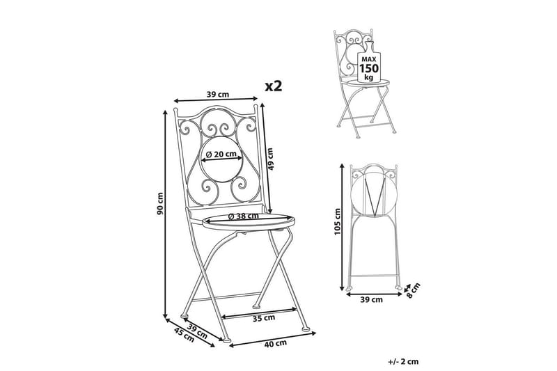 Puutarhatuolien sarja, 2 kpl Civita - Puutarhakalusteet - Puutarhatuoli - Parveketuoli & taittotuoli ulos