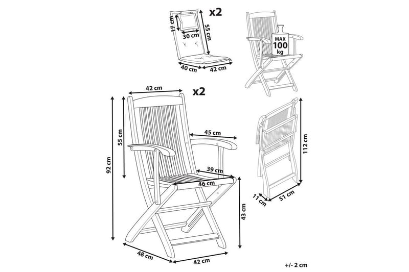 Puutarhatuolien sarja, 2 kpl Maui II - Vaalea puu, luonnonvalkoinen - Puutarhakalusteet - Puutarhatuoli - Karmituoli ulos