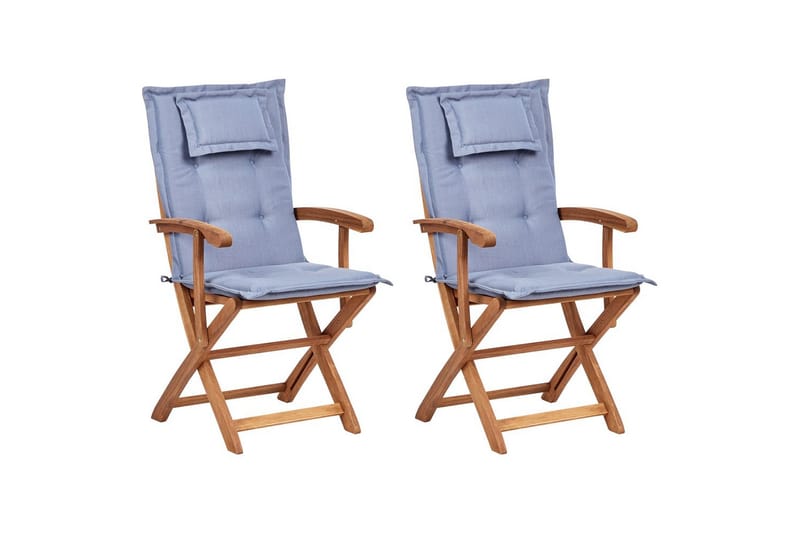 Puutarhatuolien sarja, 2 kpl Maui II - Vaalea puu, sininen - Puutarhakalusteet - Puutarhatuoli - Karmituoli ulos