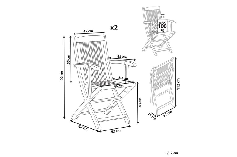 Puutarhatuolien sarja, 2 kpl Maui II - Vaalea puu - Puutarhakalusteet - Puutarhatuoli - Parveketuoli & taittotuoli ulos