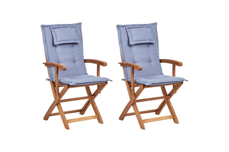 Puutarhatuolien sarja, 2 kpl Maui II - Vaalea puu, sininen - Puutarhakalusteet - Puutarhatuoli - Karmituoli ulos