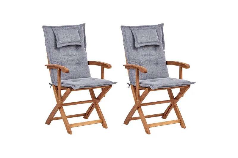 Puutarhatuolien sarja, 2 kpl Maui II - Vaalea puu, harmaa - Puutarhakalusteet - Puutarhatuoli - Parveketuoli & taittotuoli ulos