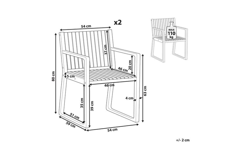 Puutarhatuolien sarja, 2 kpl Sassari II - Puutarhakalusteet - Puutarhatuoli - Karmituoli ulos