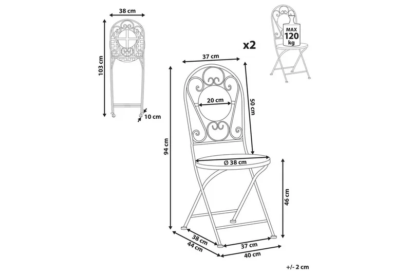 Puutarhatuolien sarja, 2 kpl Spello - Puutarhakalusteet - Puutarhatuoli - Parveketuoli & taittotuoli ulos
