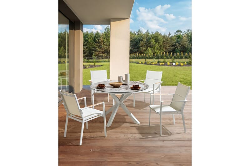 Puutarhatuolien sarja, 4 kpl Busseto - Valkoinen - Puutarhakalusteet - Puutarhatuoli - Karmituoli ulos