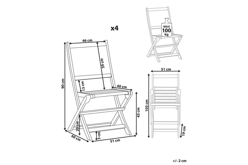 Puutarhatuolien sarja, 4 kpl Paraggi - Puutarhakalusteet - Puutarhatuoli - Parveketuoli & taittotuoli ulos