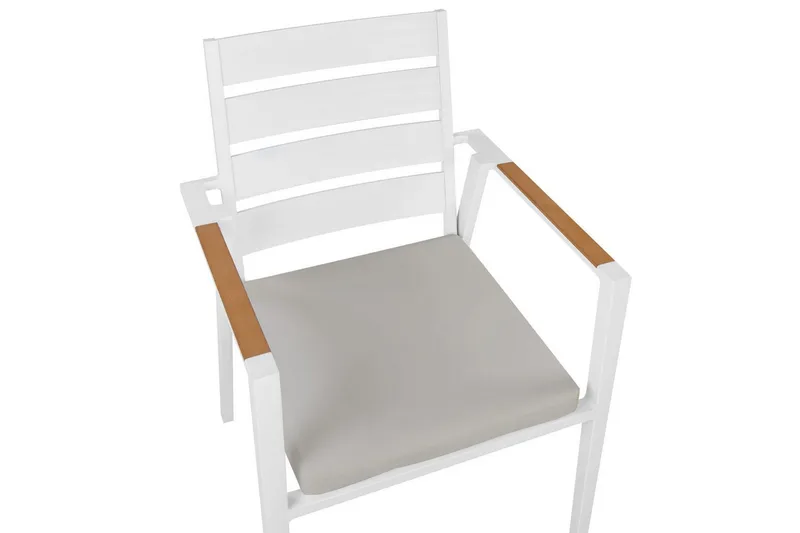 Puutarhatuolien sarja, 6 kpl Taviano - Valkoinen, harmaa, vaalea puu - Puutarhakalusteet - Puutarhatuoli - Karmituoli ulos