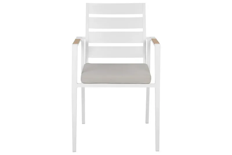 Puutarhatuolien sarja, 6 kpl Taviano - Valkoinen, harmaa, vaalea puu - Puutarhakalusteet - Puutarhatuoli - Karmituoli ulos