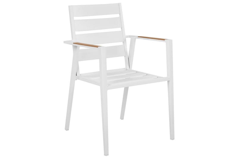 Puutarhatuolien sarja, 6 kpl Taviano - Valkoinen, harmaa, vaalea puu - Puutarhakalusteet - Puutarhatuoli - Karmituoli ulos