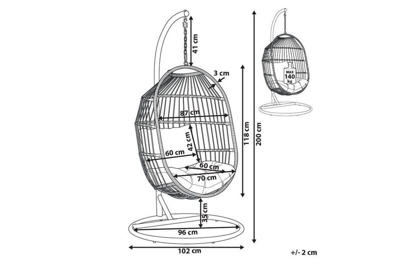 Riipputuoli Alba - Musta, Harmaa - Puutarhakalusteet - Puutarhatuoli - Riipputuoli