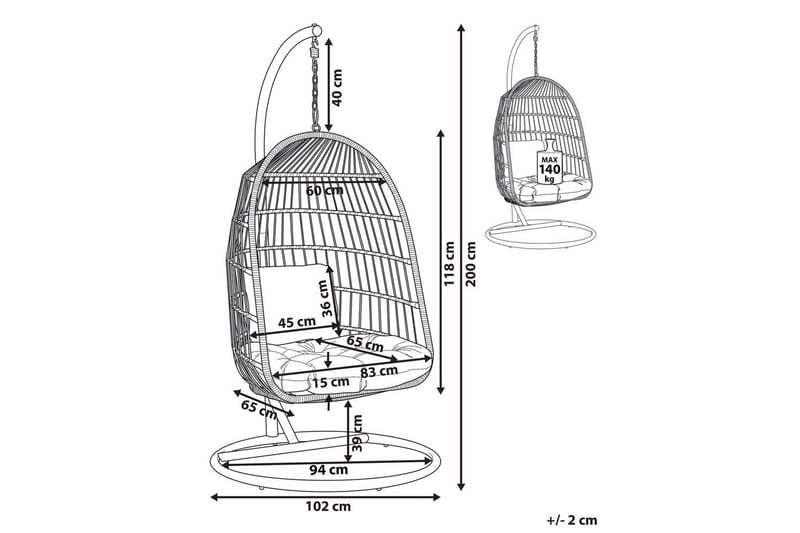 Riipputuoli Allera - Musta, Harmaa - Puutarhakalusteet - Puutarhatuoli - Riipputuoli