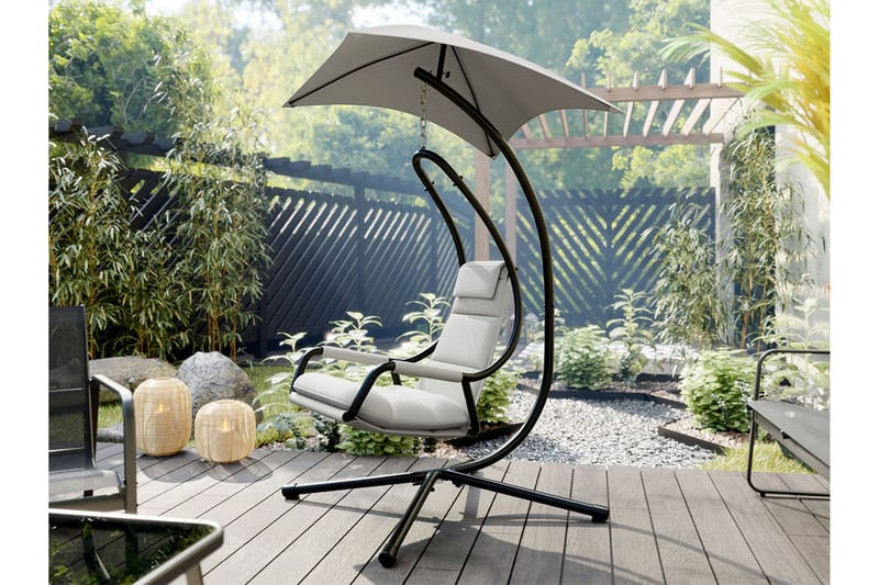 Riippukeinu Ulkokäyttöön – Riipputuoli – Keinu jalustalla ja katolla parvekkeelle ja terassille - Musta|Harmaa - Puutarhakalusteet - Puutarhatuoli - Riipputuoli