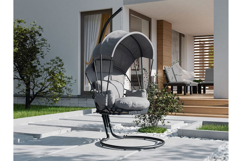 Riippukeinu Ulkokäyttöön jalustalla ja katolla – Keinu – Riipputuoli - Musta - Puutarhakalusteet - Puutarhatuoli - Riipputuoli