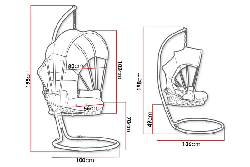 Riippukeinu Ulkokäyttöön jalustalla ja katolla – Keinu – Riipputuoli - Musta - Puutarhakalusteet - Puutarhatuoli - Riipputuoli