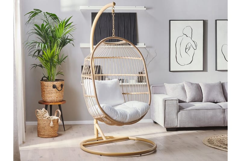 Riipputuoli Alba jalustalla Polyrottinki Beige - Puu/Luonnonväri - Puutarhakalusteet - Puutarhatuoli - Riipputuoli