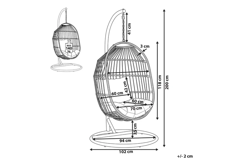 Riipputuoli Alba jalustalla Polyrottinki Beige - Puu/Luonnonväri - Puutarhakalusteet - Puutarhatuoli - Riipputuoli