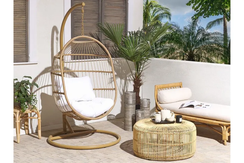 Riipputuoli Alba jalustalla Polyrottinki Beige - Puu/Luonnonväri - Puutarhakalusteet - Puutarhatuoli - Riipputuoli