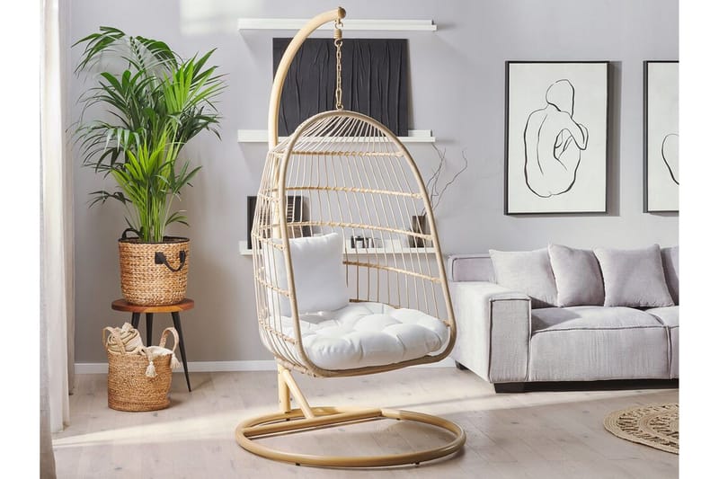 Riipputuoli Allera jalustalla Köysi Beige - Puu/Luonnonväri - Puutarhakalusteet - Puutarhatuoli - Riipputuoli