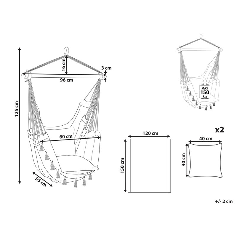Riipputuoli ulos Varena Puuvilla - Beige/Sininen - Puutarhakalusteet - Puutarhatuoli - Riipputuoli