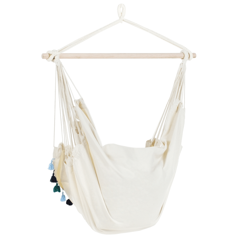 Riipputuoli ulos Varena Puuvilla - Beige/Sininen - Puutarhakalusteet - Puutarhatuoli - Riipputuoli