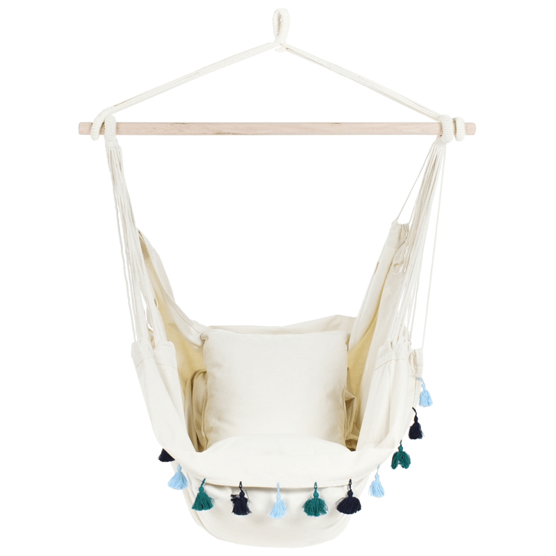 Riipputuoli ulos Varena Puuvilla - Beige/Sininen - Puutarhakalusteet - Puutarhatuoli - Riipputuoli