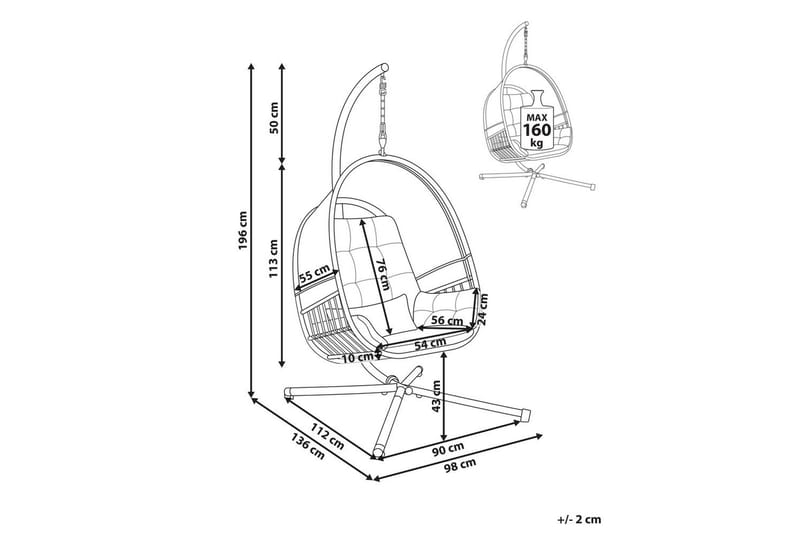 Riippuva tuoli Alviano - Vaaleanharmaa - Puutarhakalusteet - Puutarhatuoli - Riipputuoli