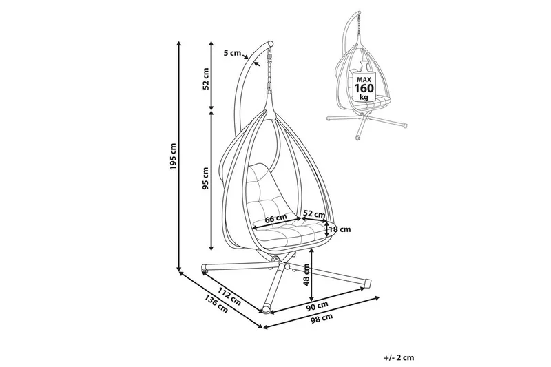 Riippuva tuoli Avegno - Vaaleanharmaa - Puutarhakalusteet - Puutarhatuoli - Riipputuoli