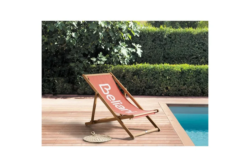 Taitettava kansituoli Anzio - Punainen, vaalea puu - Puutarhakalusteet - Puutarhatuoli - Aurinkotuoli