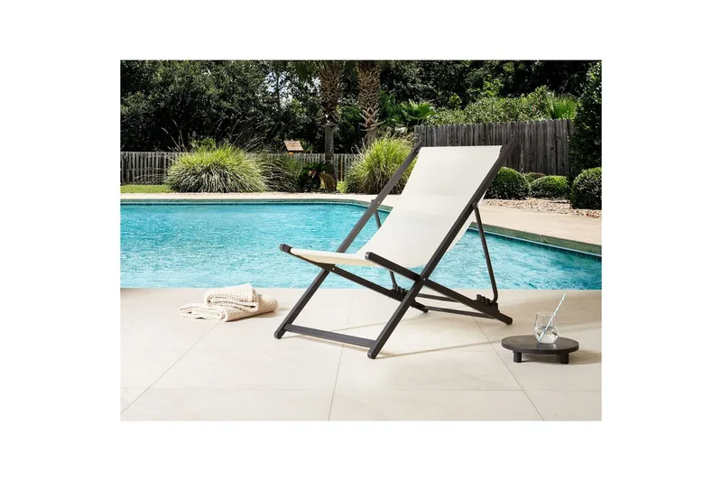 Taittuva lepotuoli Locri II - Beige, musta - Puutarhakalusteet - Puutarhatuoli - Aurinkotuoli