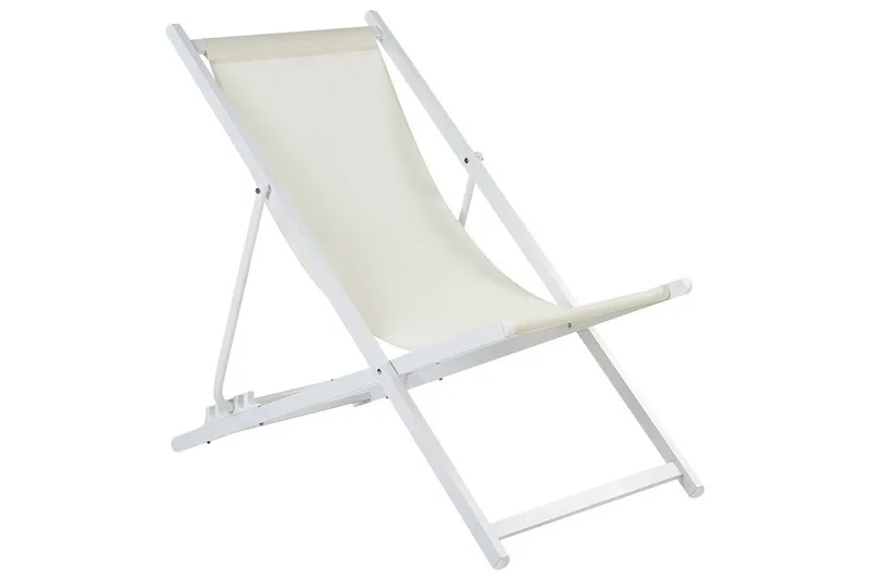 Taittuva lepotuoli Locri II - Beige, valkoinen - Puutarhakalusteet - Puutarhatuoli - Aurinkotuoli