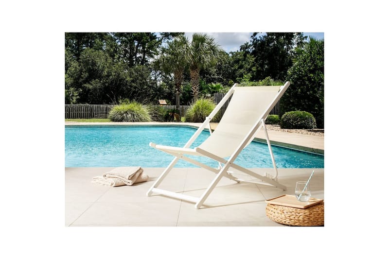 Taittuva lepotuoli Locri II - Beige, valkoinen - Puutarhakalusteet - Puutarhatuoli - Aurinkotuoli