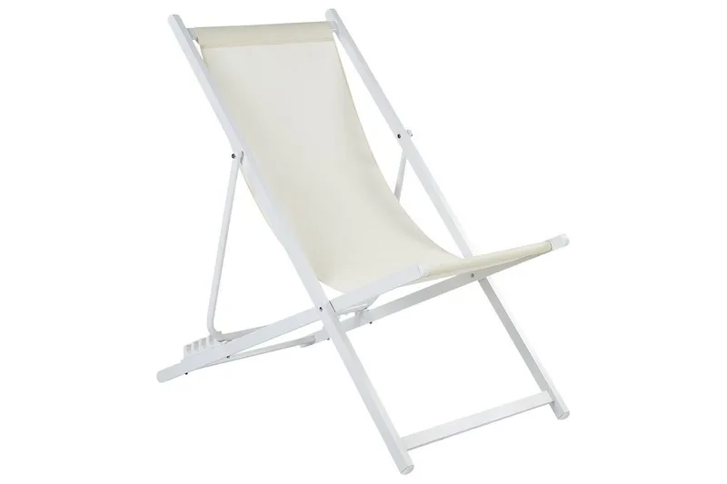 Taittuva lepotuoli Locri II - Beige, valkoinen - Puutarhakalusteet - Puutarhatuoli - Aurinkotuoli