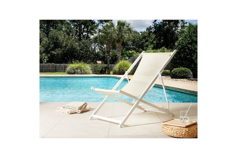 Taittuva lepotuoli Locri II - Beige, valkoinen - Puutarhakalusteet - Puutarhatuoli - Aurinkotuoli
