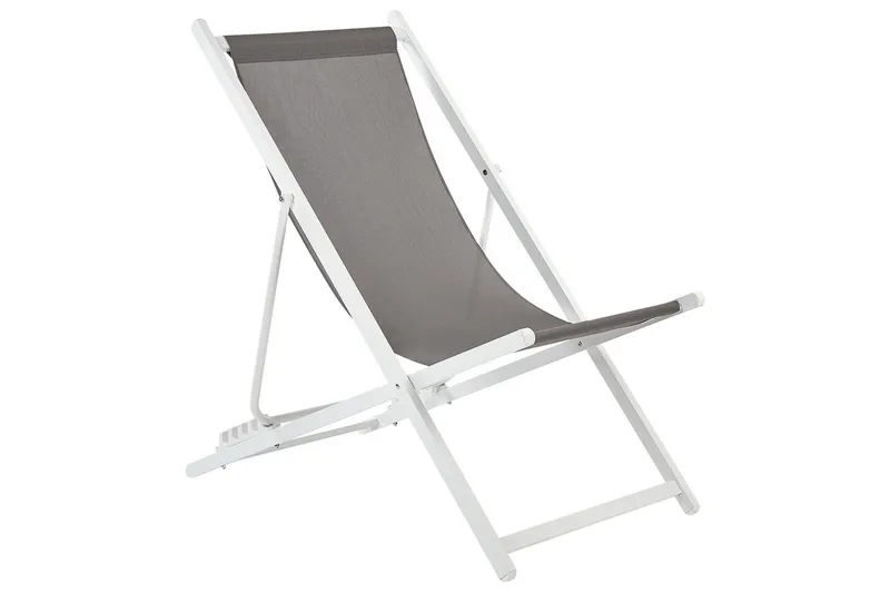 Taittuva lepotuoli Locri II - Harmaa, valkoinen - Puutarhakalusteet - Puutarhatuoli - Aurinkotuoli