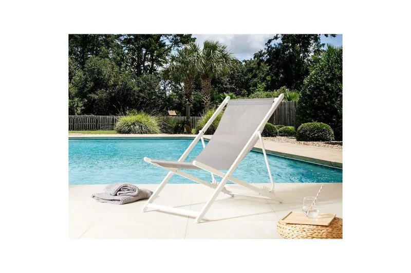Taittuva lepotuoli Locri II - Harmaa, valkoinen - Puutarhakalusteet - Puutarhatuoli - Aurinkotuoli