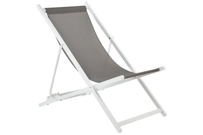 Taittuva lepotuoli Locri II - Harmaa, valkoinen - Puutarhakalusteet - Puutarhatuoli - Aurinkotuoli