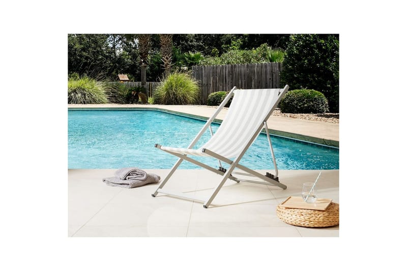 Taittuva lepotuoli Locri II - Valkoinen, Harmaa - Puutarhakalusteet - Puutarhatuoli - Aurinkotuoli