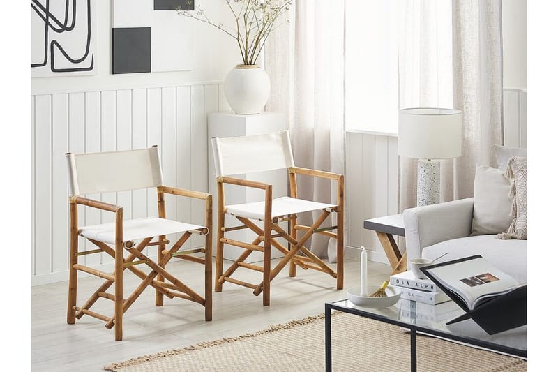 Puutarhatuoli 2 kpl Vaalea puu/beige MOLISE - Puu/Luonnonväri - Puutarhakalusteet - Puutarhatuoli - Ulkotilan ruokatuoli