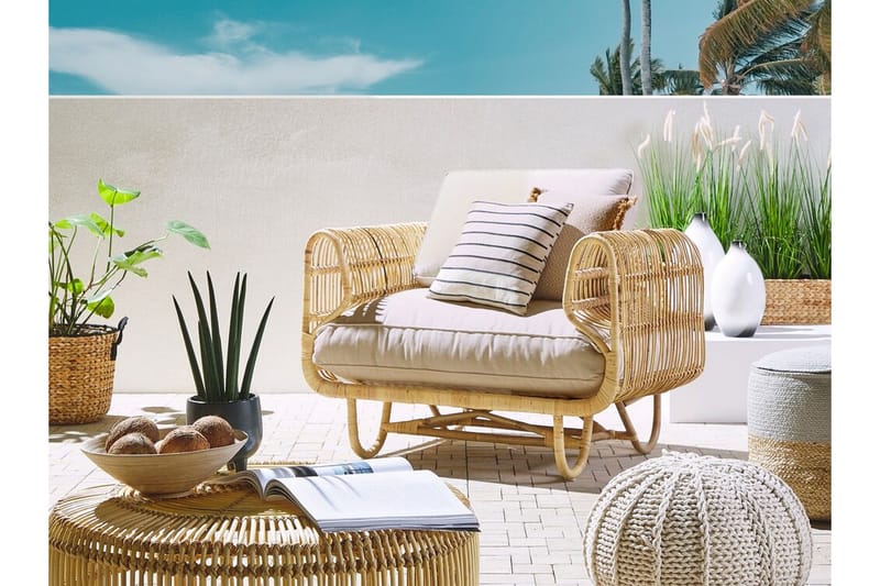 Nojatuoli Dolcedo - Rottinki/Beige - Puutarhakalusteet - Puutarhatuoli - Ulkotilan nojatuolit