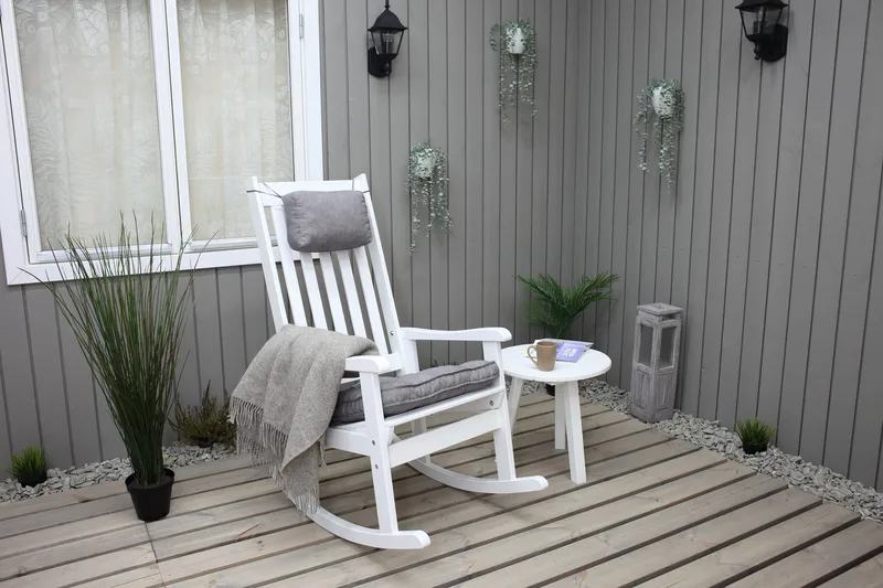 Savann Keinutuoli Valkoinen - Harmaa - Puutarhakalusteet - Puutarhatuoli - Ulkotilan nojatuolit