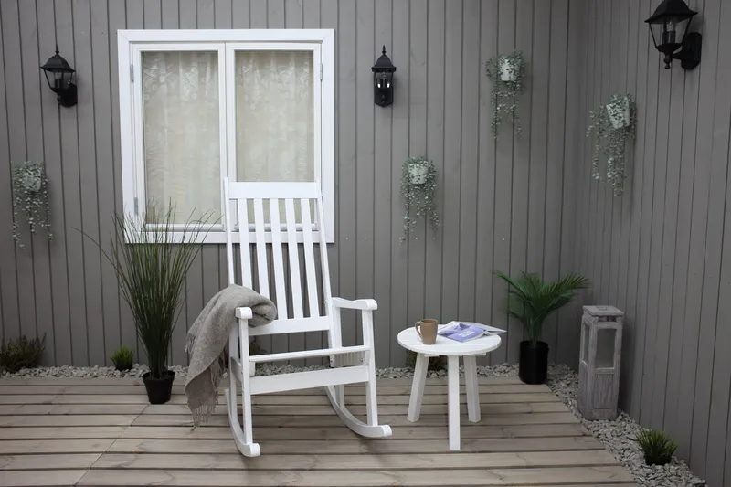 Savann Keinutuoli Valkoinen - Harmaa - Puutarhakalusteet - Puutarhatuoli - Ulkotilan nojatuolit